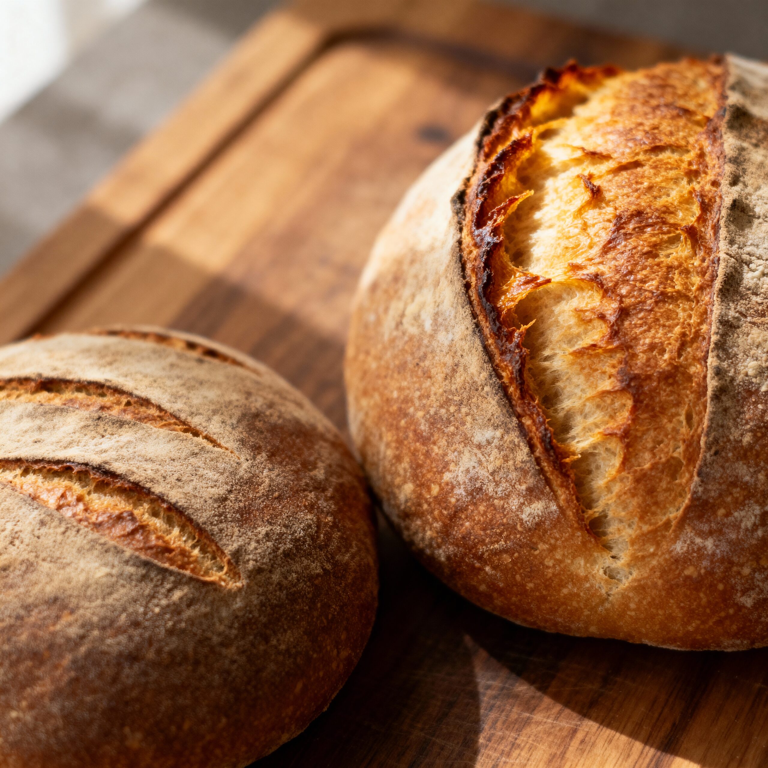 Close-up of baked loaf with perfect dramatic ear - beginner sourdough tips