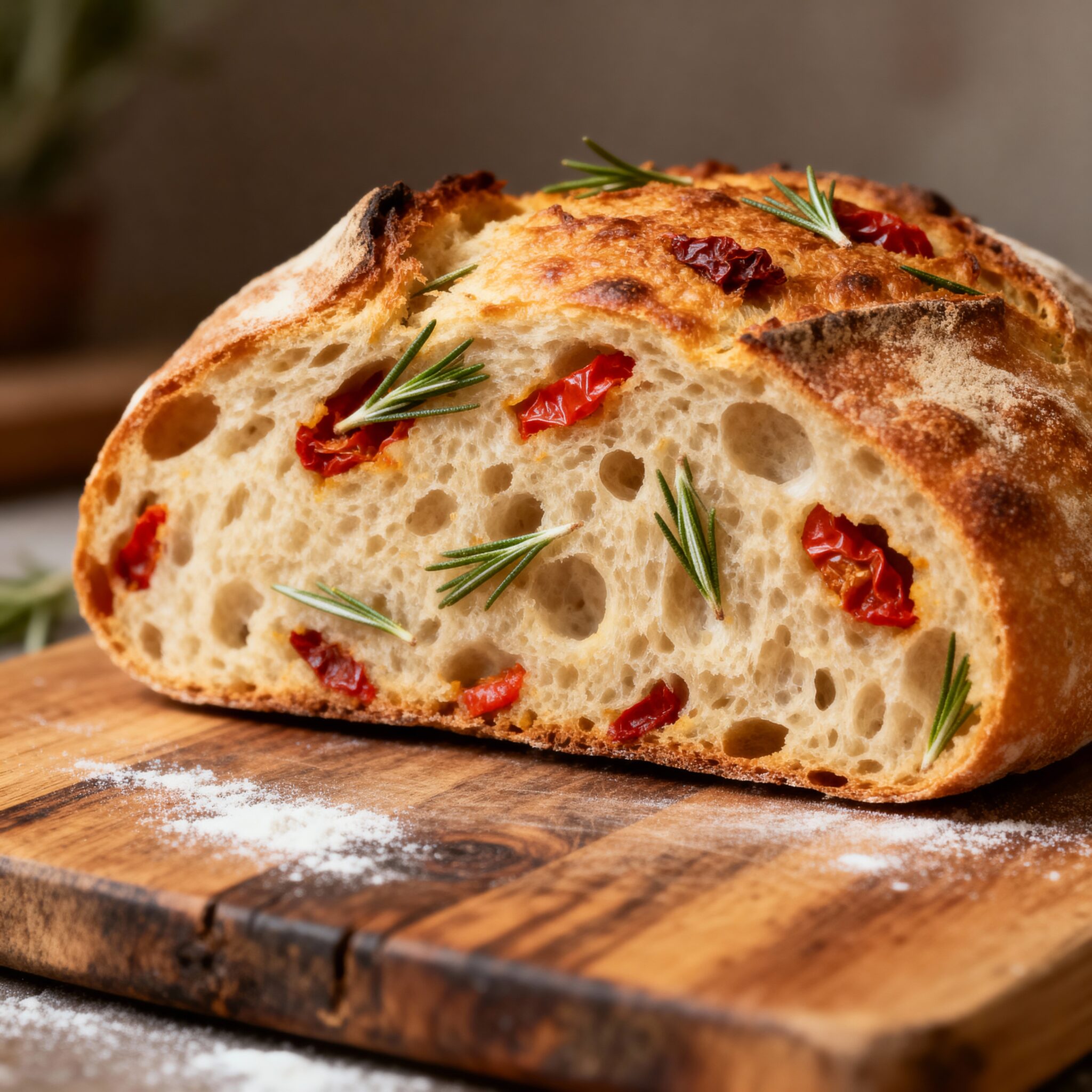 Rosemary and Sun-Dried Tomato Sourdough Bread - Final Product