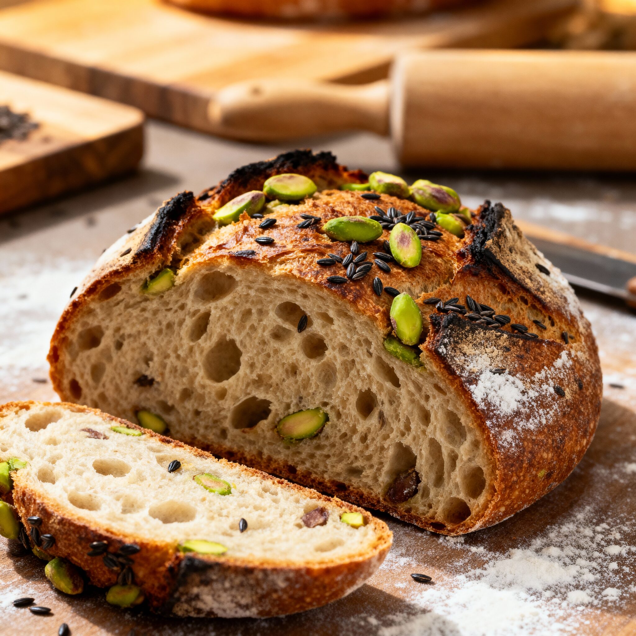Pistachio Caraway Seeds Sourdough Bread - Final Product
