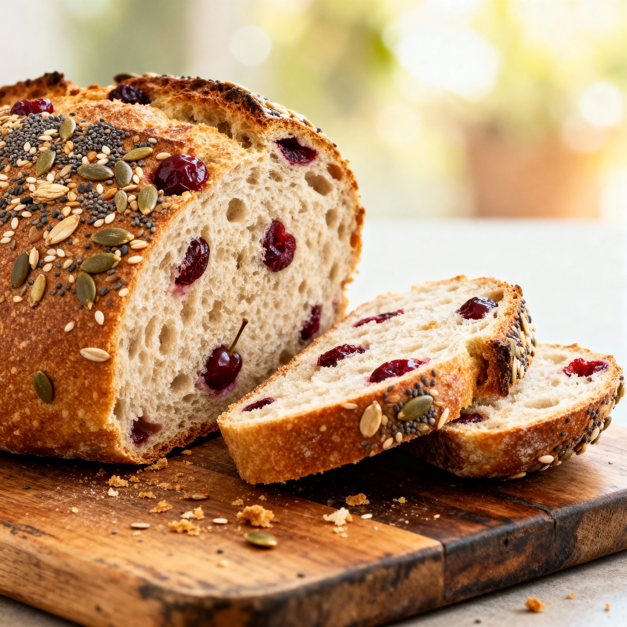 Seed Crusted Sourdough Bread with Dried Cherries - Final Product