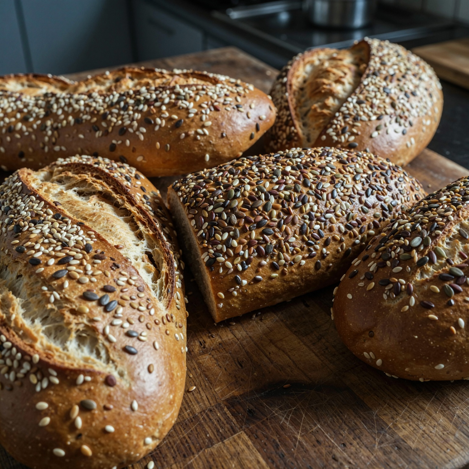 Crusty Seed-Studded Loaves