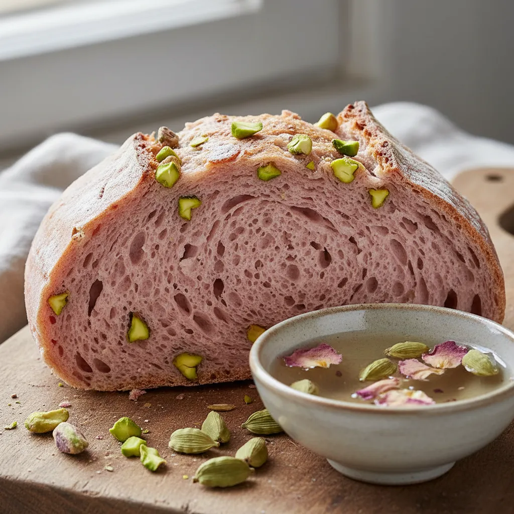 Artisan sourdough loaf with creative flavor ingredients displayed nearby