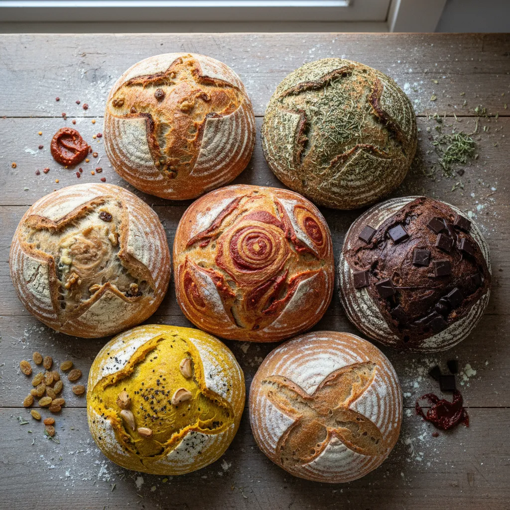 Artisan sourdough loaf with creative herb and spice flavor infusions
