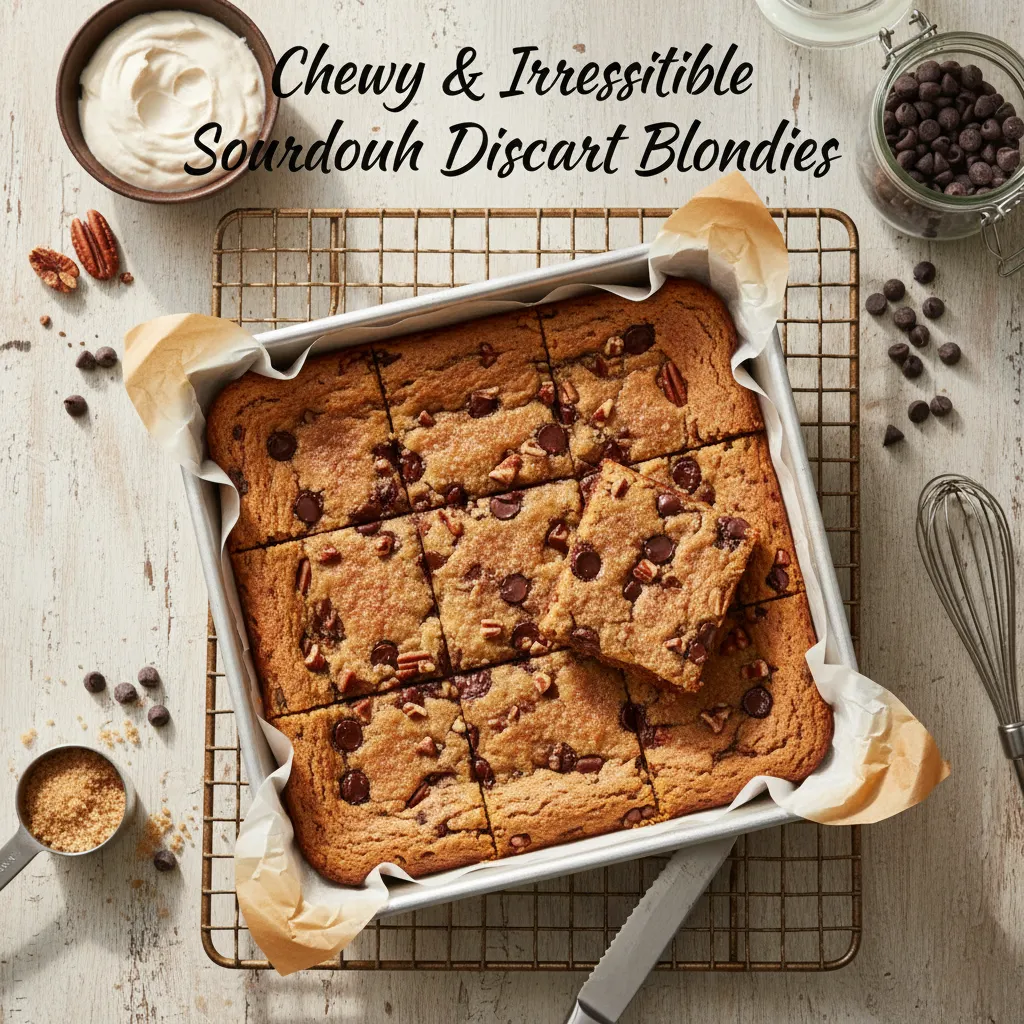 Assorted sourdough discard desserts arranged on rustic wooden surface