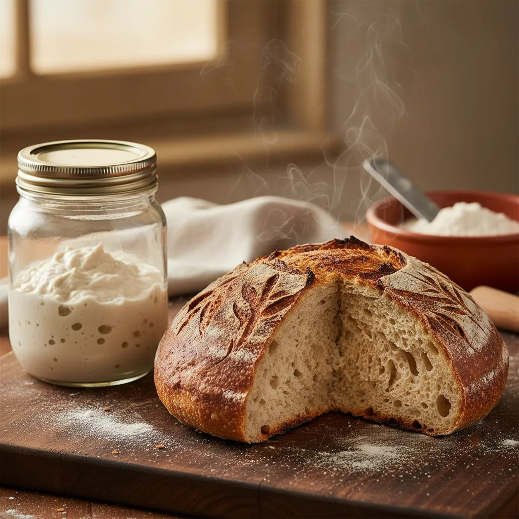 Ancient Italian sourdough starter bubbling in traditional ceramic crock