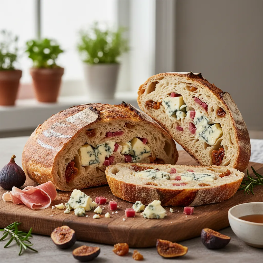 Sourdough loaf with creative flavor pairings and toppings displayed.